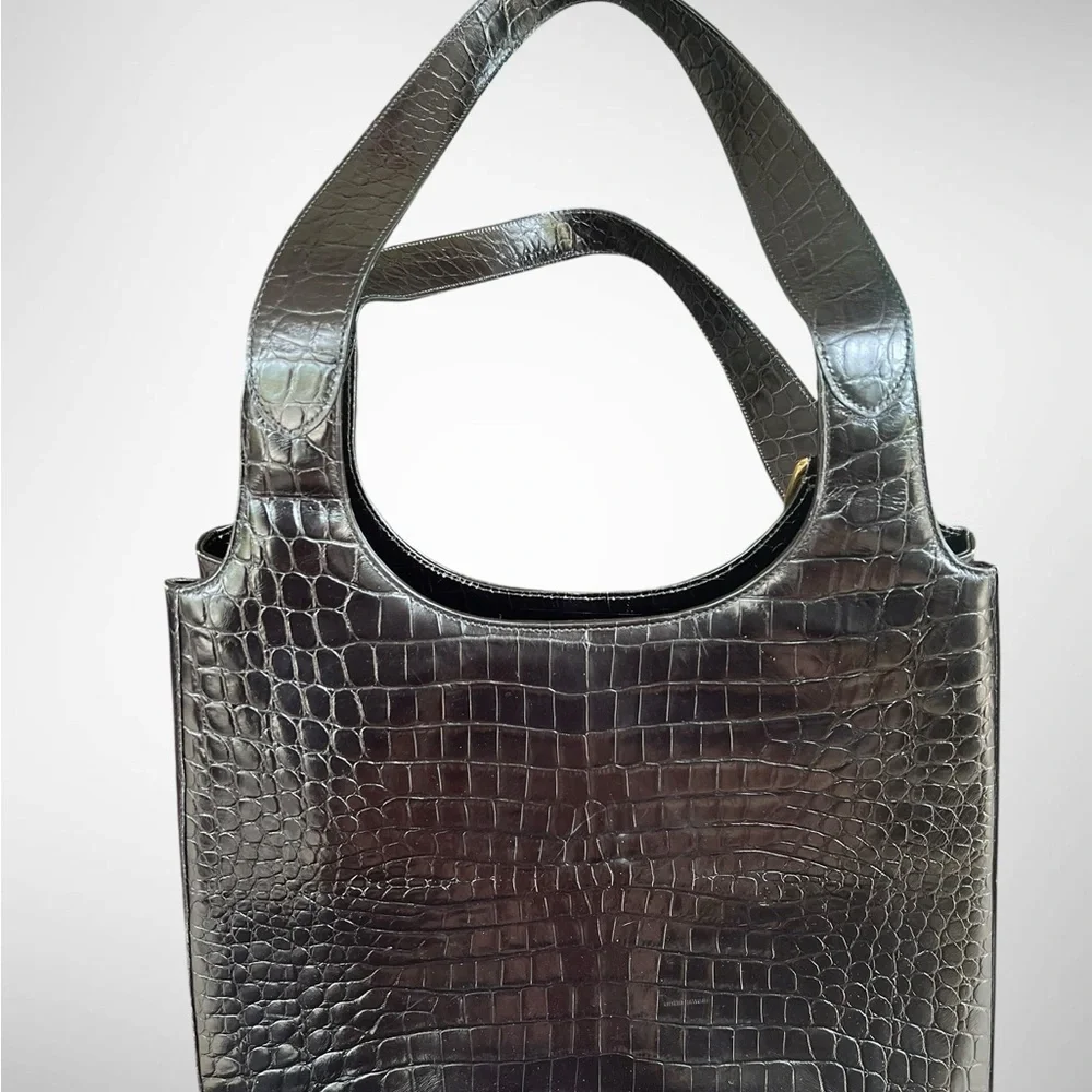 Salvatore Ferragamo Black Crocodile-Embossed Shoulder Bag